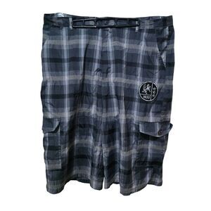 Red Ape Blue Gray & Black Plaid Cargo Shorts Belt 1933 Patch Mens Size L 44